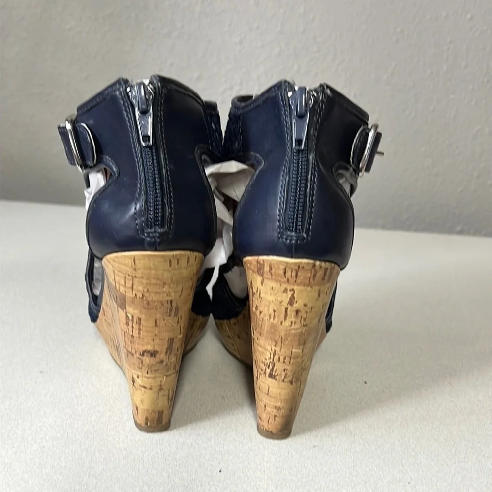 Charming Charlie Blue and Gold Ankle Booties with Peep-Toe Design